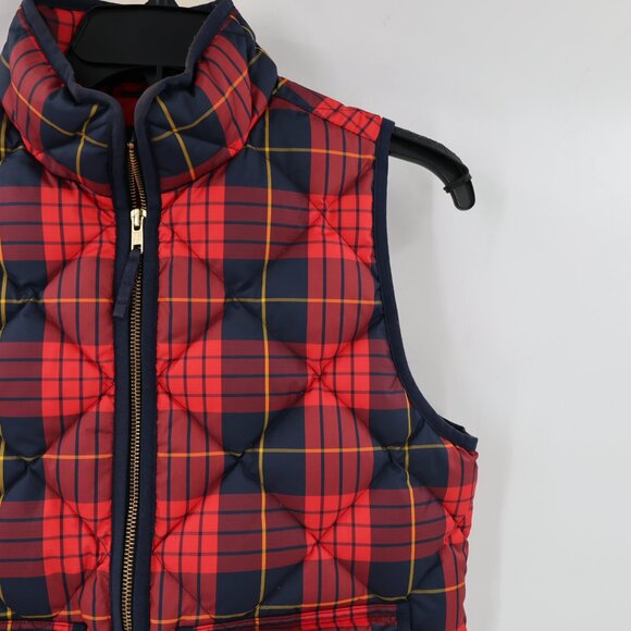 J Crew Down Vest womens PS Full Zip Quilted red black plaid puffer petite small - Picture 2 of 10